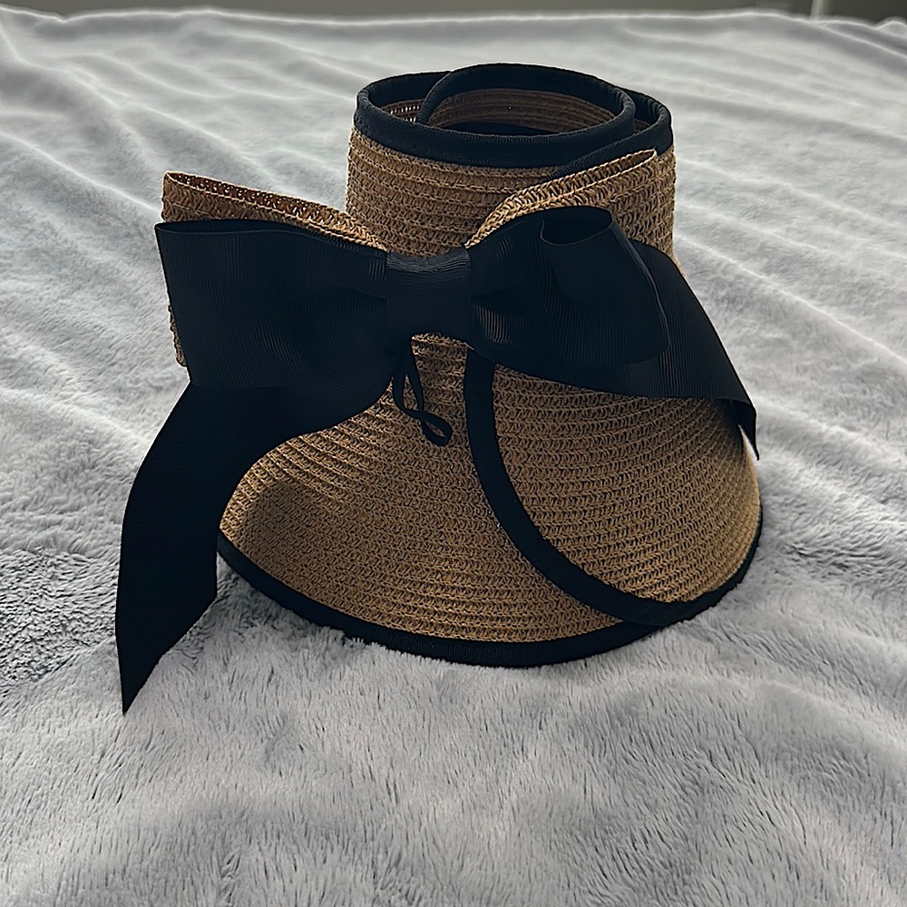 Hand Made Sun Hat Crafted with Paper Black+ Tan with a Bow Closure OneSize